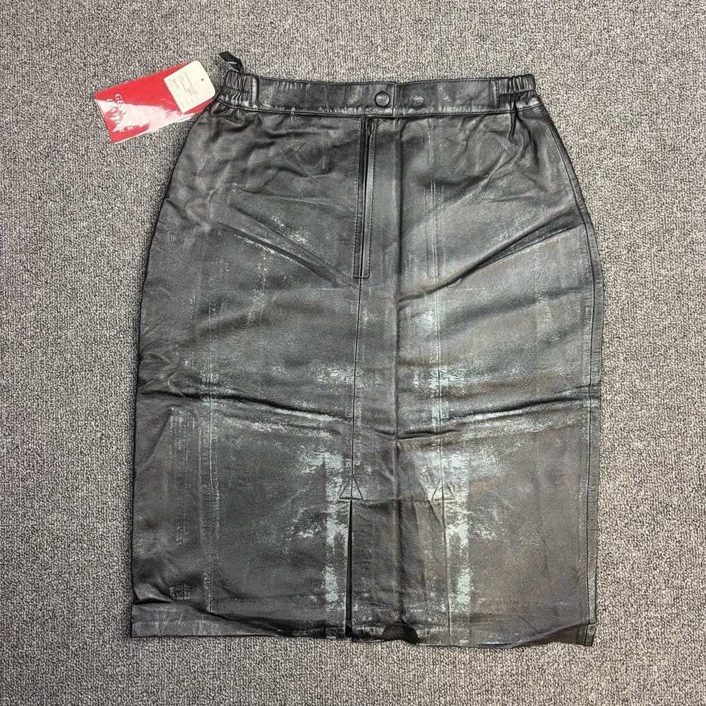 NWT Jamin Leather Skirt Women Sz 10 Classic Black 24" Skirt 100%‎ Leather Lined